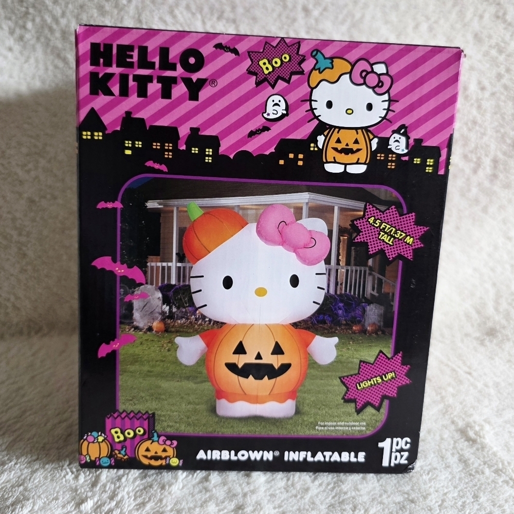 New Halloween Airblown Yard Inflatables Sanrio Hello Kitty in Pumpkin 4.5 ft